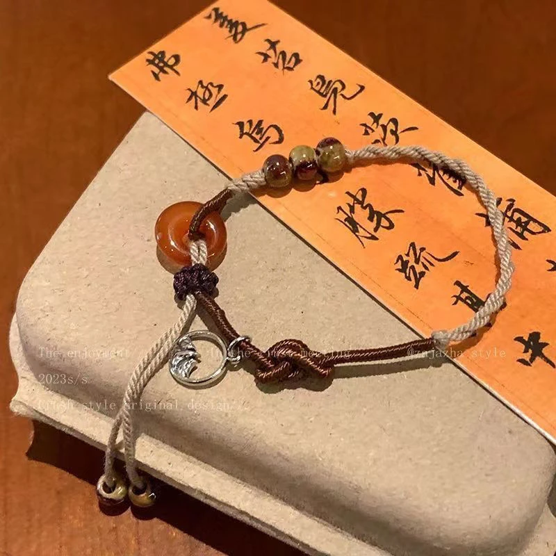 合成金属布艺手链 民族风平安扣手链中式手绳复古民族风闺蜜手饰