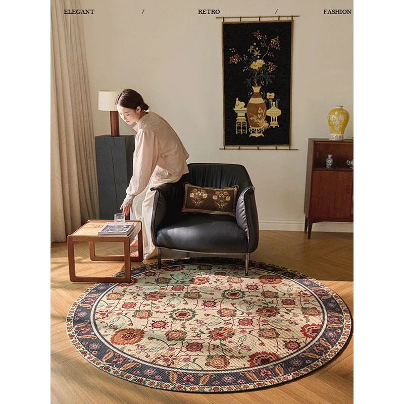 蜡笔派卡塞尔圆形异域羊毛地毯英式复古风客厅毯氛围感床边卧室毯