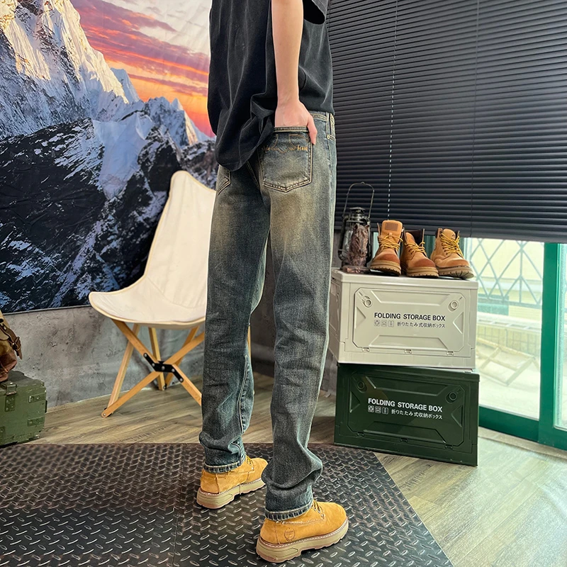 复古水洗牛仔裤2024新款秋冬直筒美式潮流牛仔裤微弹休闲长裤子