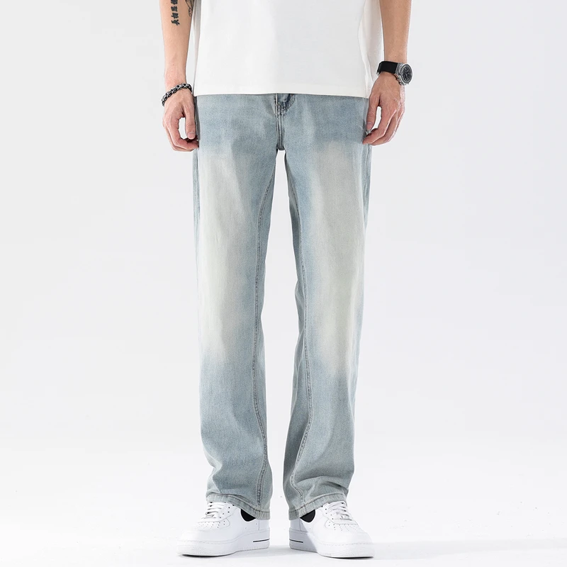美式水洗牛仔裤男款ins潮牌春季新款时尚百搭直筒宽松休闲长裤子