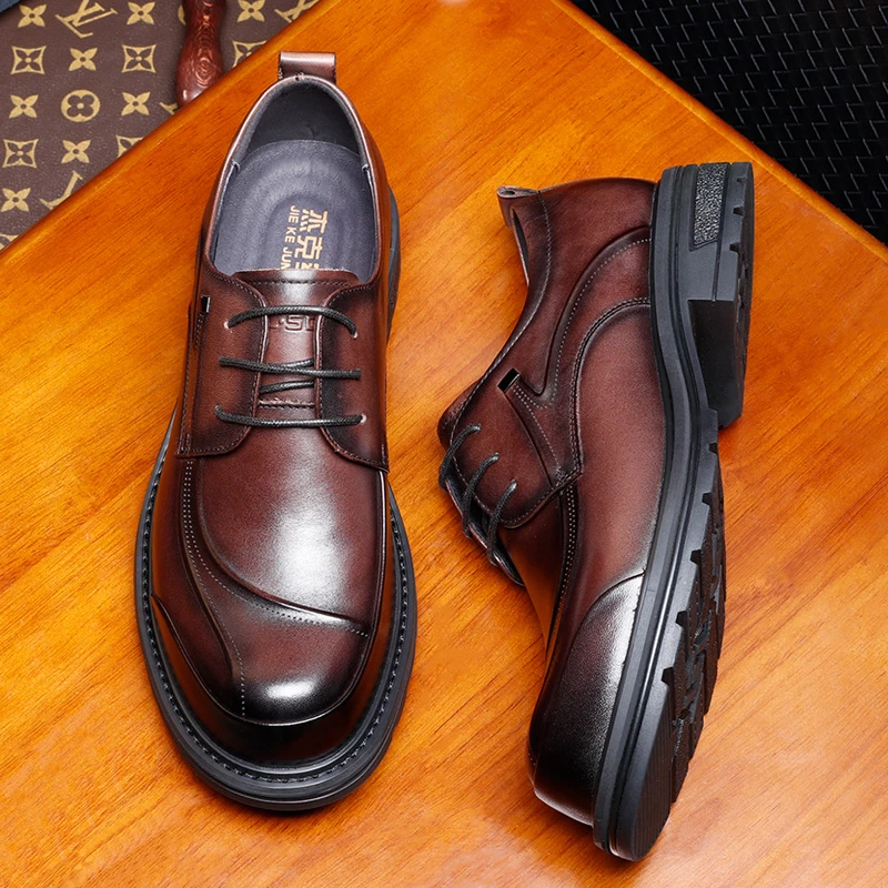 大头皮鞋男高端正装男士手工适合脚肥脚宽男款头层牛皮商务休闲鞋