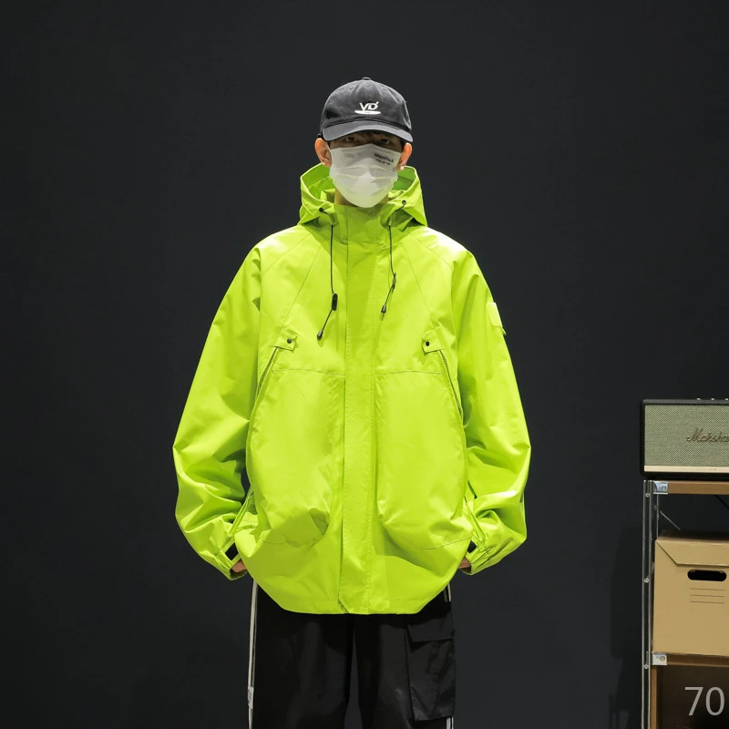 秋季男款拉链夹克设计感纯色三防连帽休闲男外套中性风百搭登山服