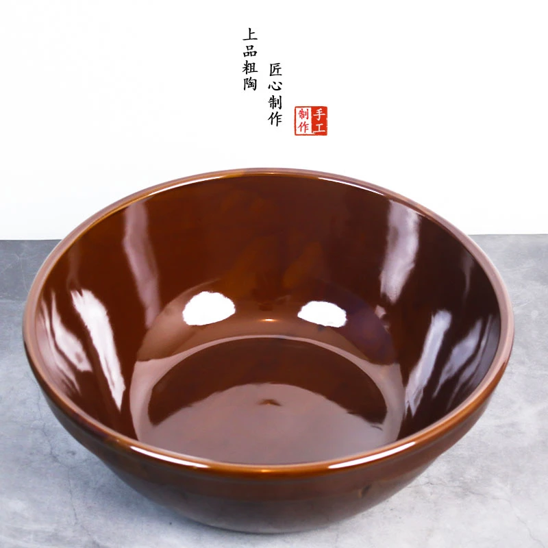和面盆陶瓷揉面盆家用大号加厚瓷盆圆形粗陶盆瓦盆老式手工发面盆