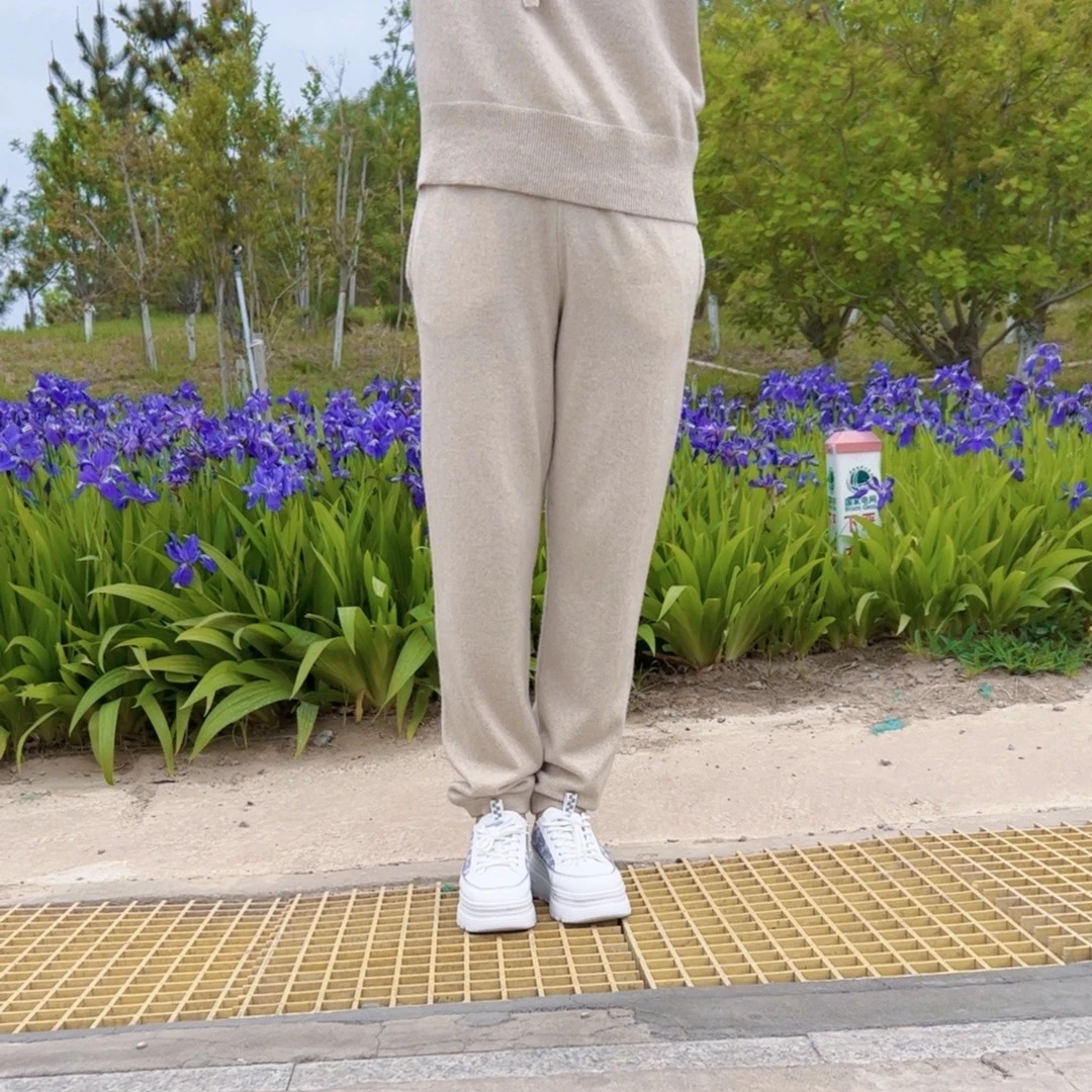 锦硕依瑞女高端纯山羊绒休闲运动带口袋有抽绳束口裤时尚舒适秋冬