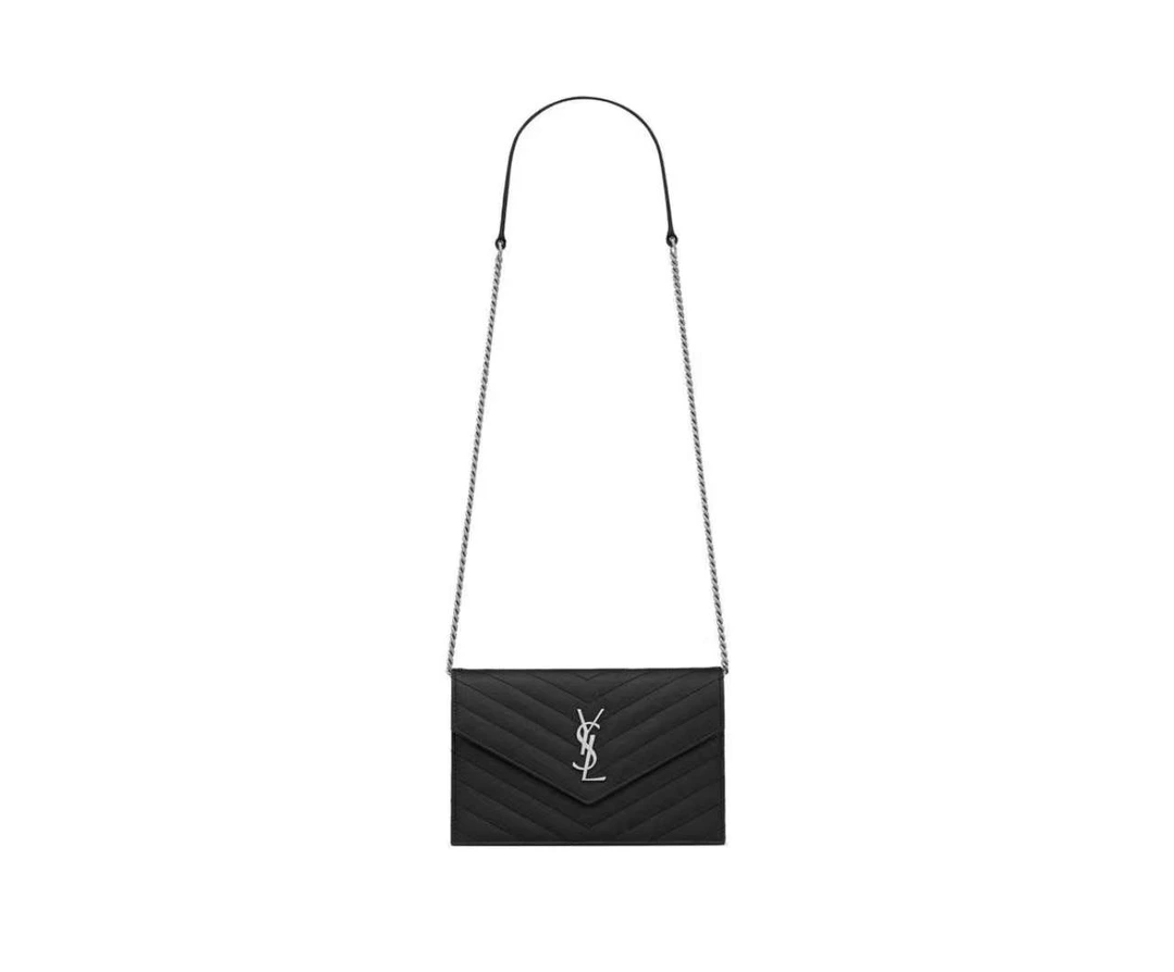 99新 YSL/圣罗兰 ysl黑银信封小号单肩斜挎包链条包(包包)