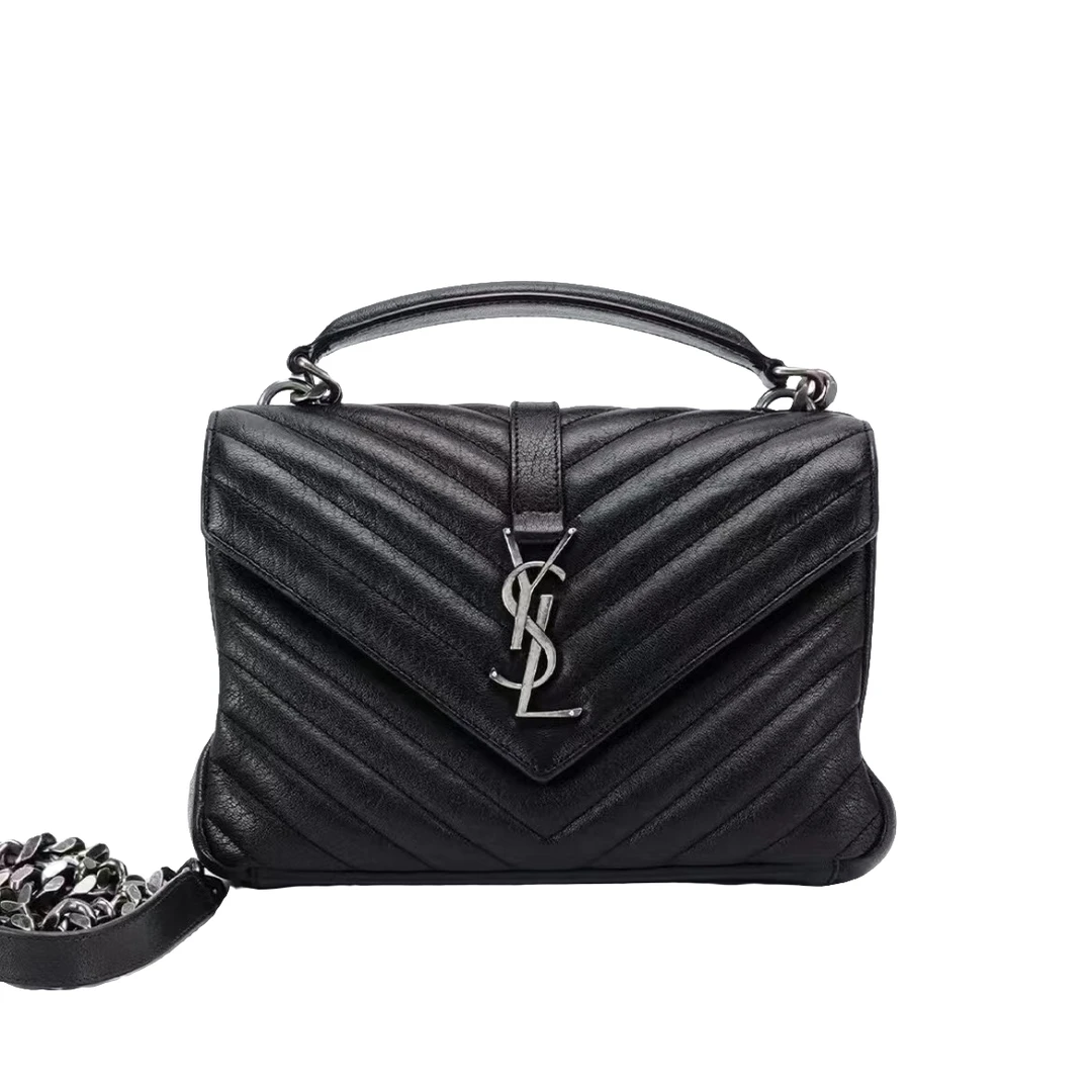 99新 YSL/圣罗兰 黑银College信封包单肩斜挎包（包包）