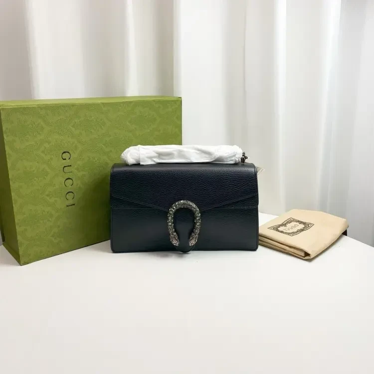 99新 GUCCI/古驰 酒神钻扣黑色/中号/单肩包/手提包（包包）