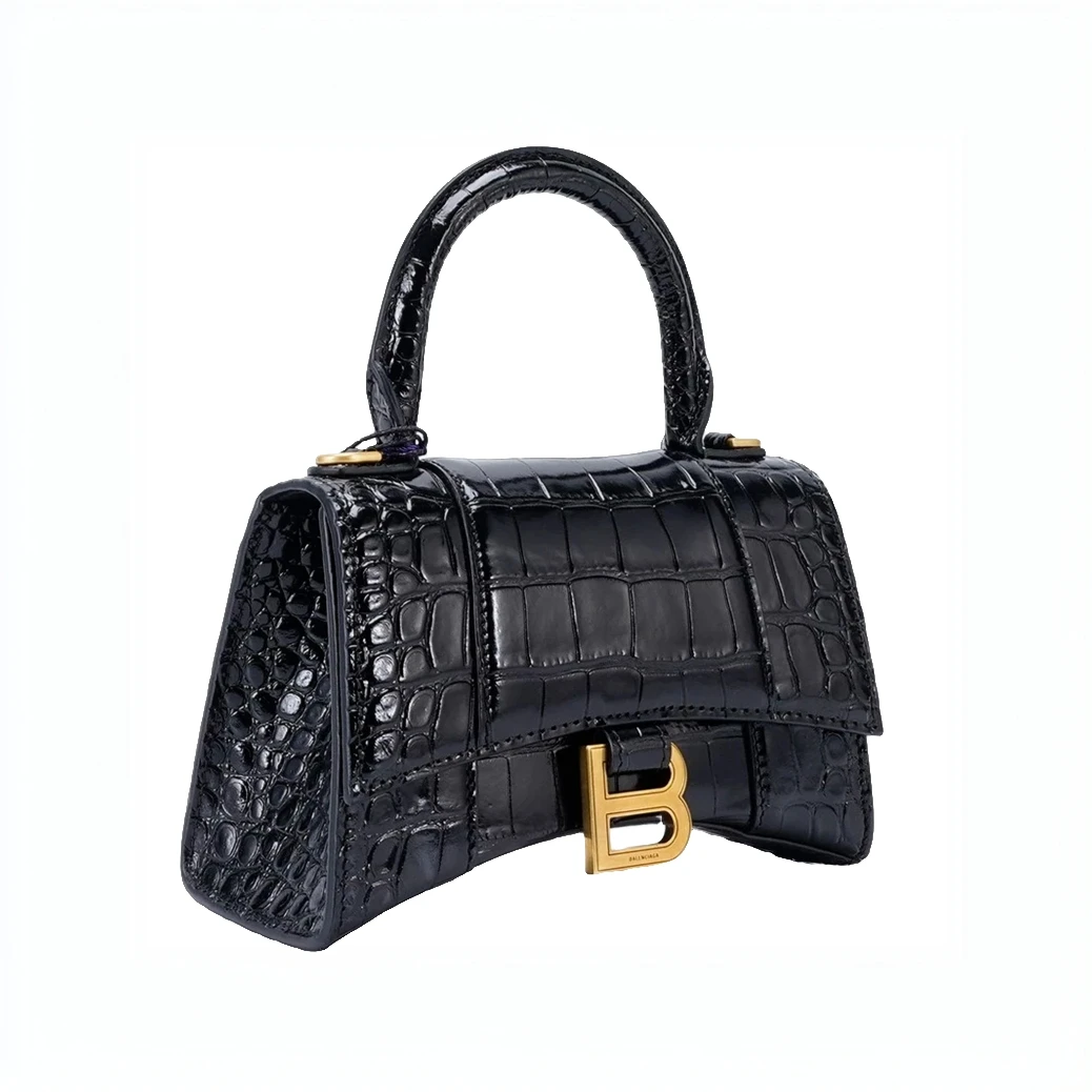 99新 Balenciaga/巴黎世家 鳄压黑金沙漏S/单肩斜挎包（包包）