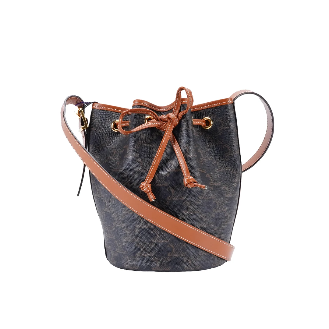 99新 Celine/思琳 Triomphe抽绳水桶包单肩斜挎包小号/（包包）