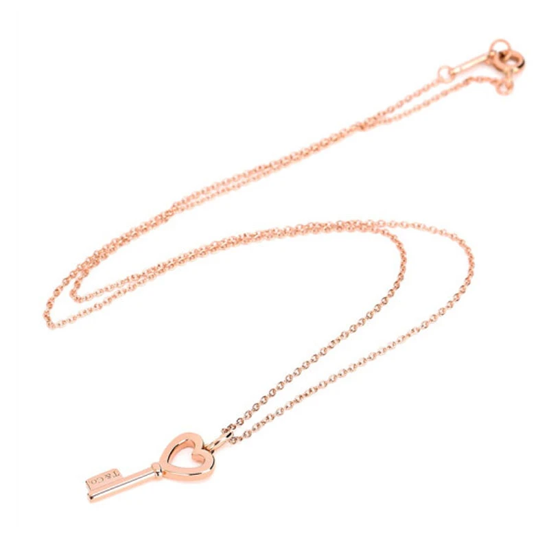 99新 Tiffany & Co./蒂芙尼 迷你心形钥匙吊坠项链 18K玫瑰金色