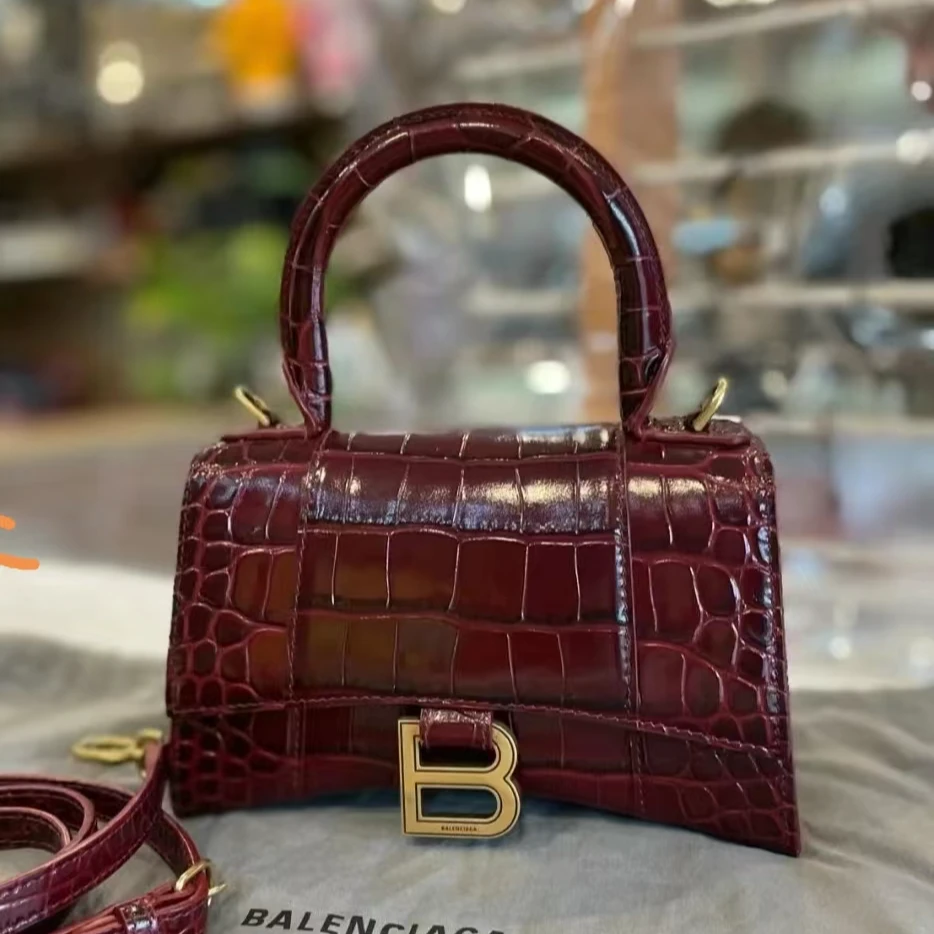 99新 Balenciaga/巴黎世家 鳄压沙漏酒红S码