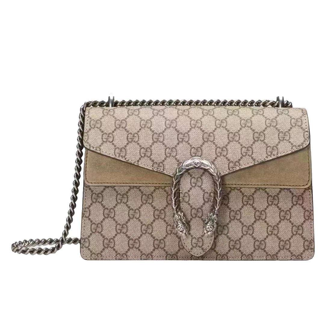 99新 GUCCI/古驰 驼色酒神包女士酒神中号乌木色单肩口盖包（包包）