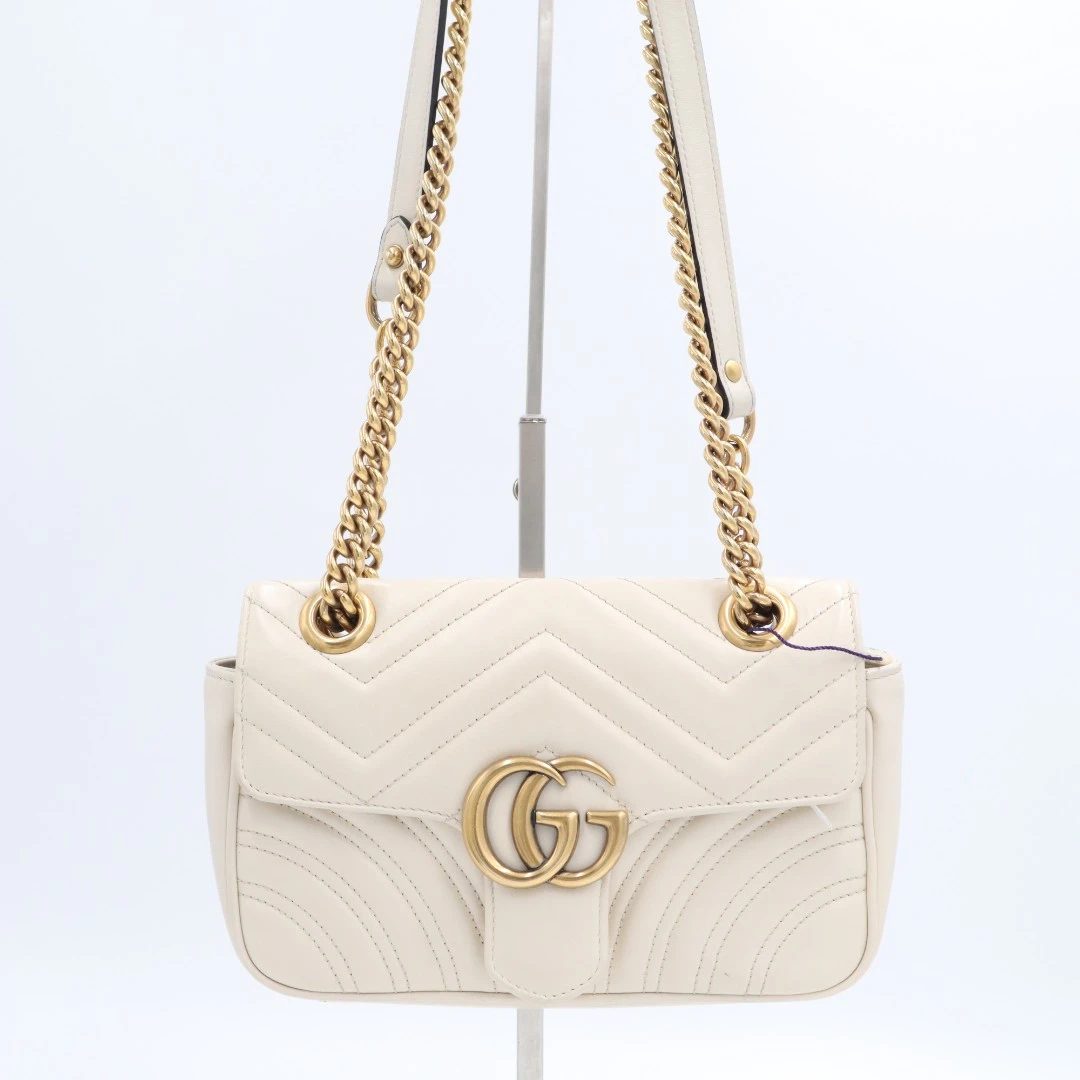 99新 GUCCI/古驰 马蒙白26单肩包/白色/女士/中号0504068