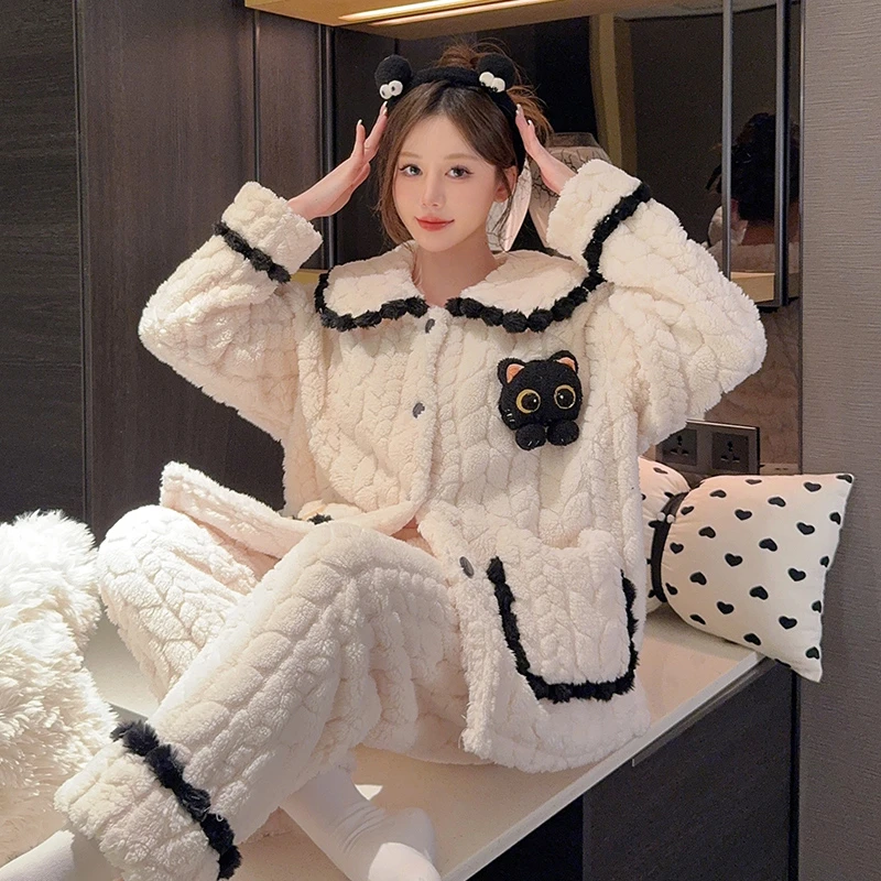 睡衣女冬季加厚珊瑚绒加肥加大码200斤胖妹妹法兰绒家居服两件套