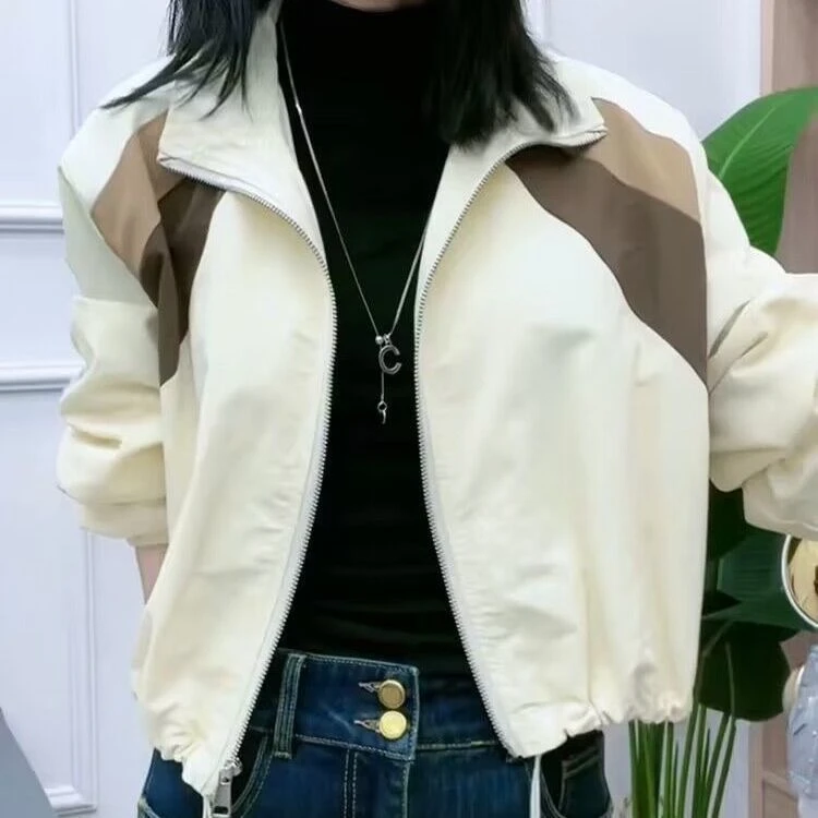 2024春装时尚秋新款棒球服韩版宽松遮肚小个子撞色上衣潮短外套女