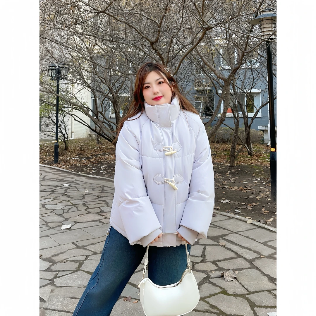 费利克斯 /牛角扣韩女通勤短款棉服11272花契200斤胖mm简约洋气