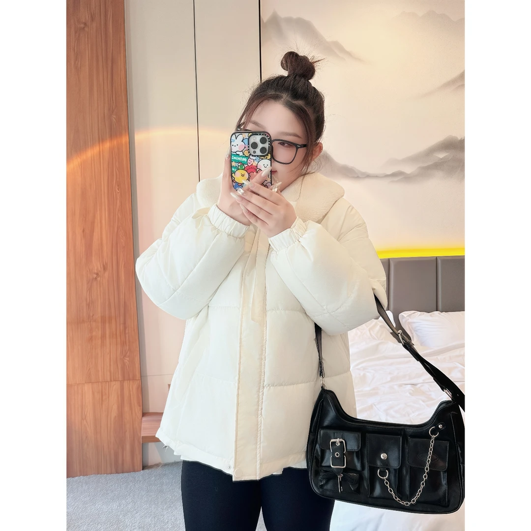 微特纳词 / 韩系甜美风毛毛翻领棉服8179花契200斤胖mm~小琪推荐