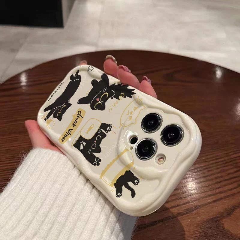 搞怪黑猫咪适用华为mate60手机壳苹果15pro/荣耀50小米vivo保护套