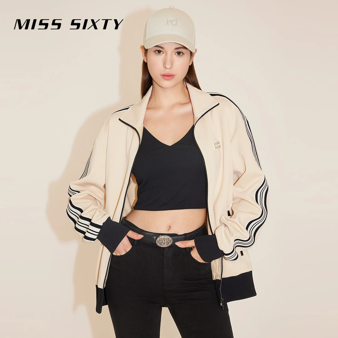 【达人专属】Miss Sixty春季新款休闲外套女复古美式高街运动风拼色