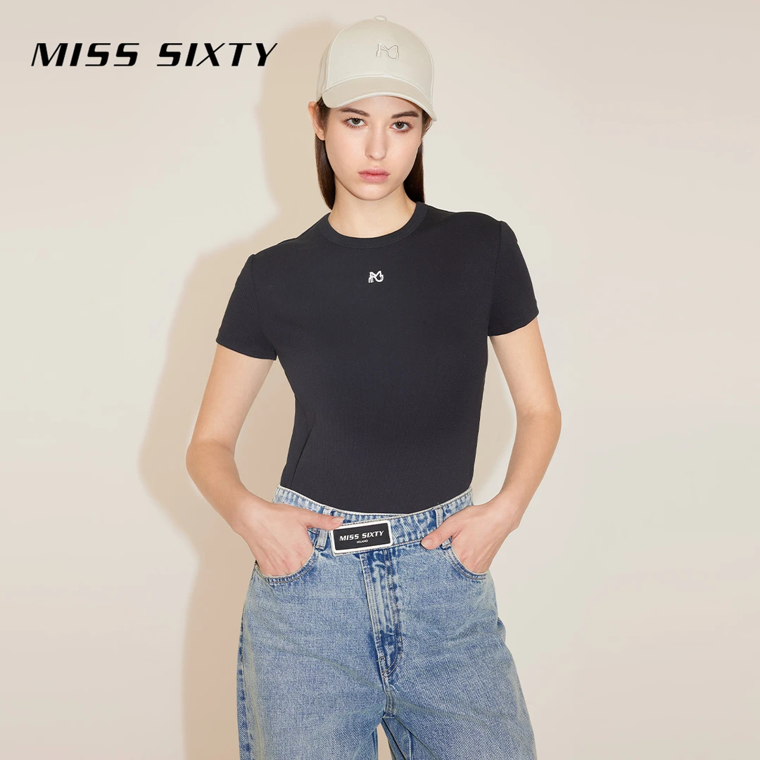 Miss Sixty春季新款T恤女圆领短袖百搭简约休闲印花正肩上衣