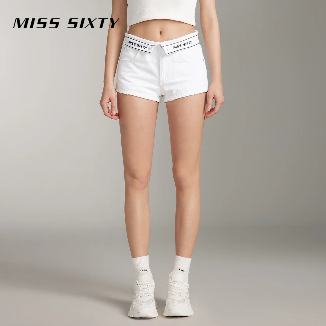【杨幂同款】Miss Sixty夏季新款白色牛仔短裤女翻腰显瘦热裤