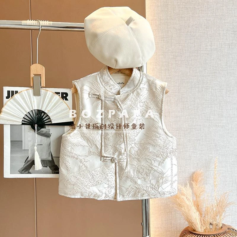 【皎月之白】新中式立体刺绣马甲2024新款冬季盘扣国风加绒加厚