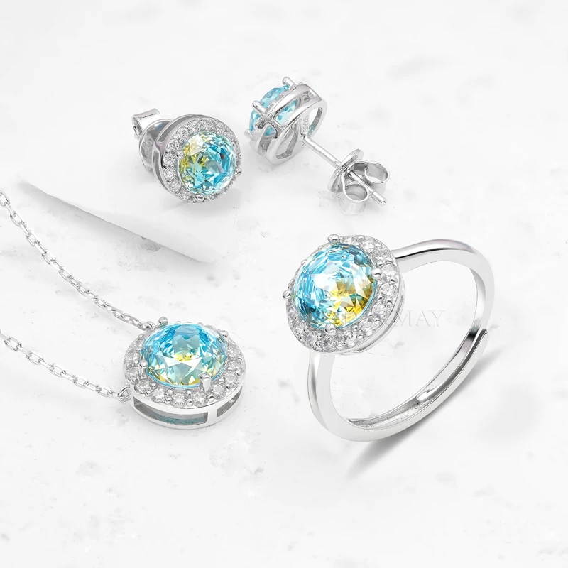 CADERMAY/卡迪美 925银合成锆石银制品 天空蓝双色眼睛系列套盒