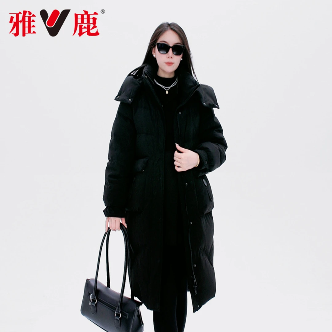 2025初冬季雅鹿外套羽绒服女款90白鸭绒带帽时尚休闲保暖中长款