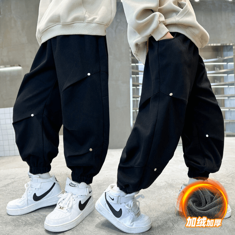 男童裤子休闲裤冬季炸街儿童中大童冬装2023新款时髦加绒洋气裤子