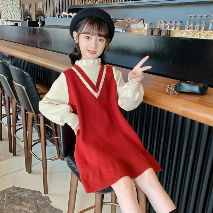女童连衣裙针织毛衣裙秋冬款2023新款韩系洋气公主风中大童秋装裙