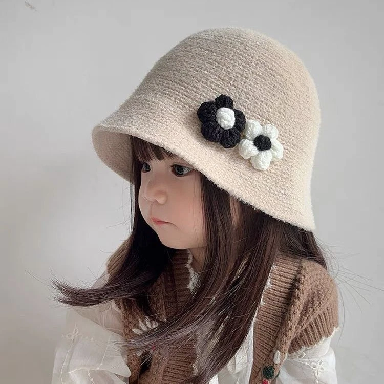 2023新款儿童水桶帽洋气女童渔夫帽秋冬时尚针织雪尼尔女童帽子