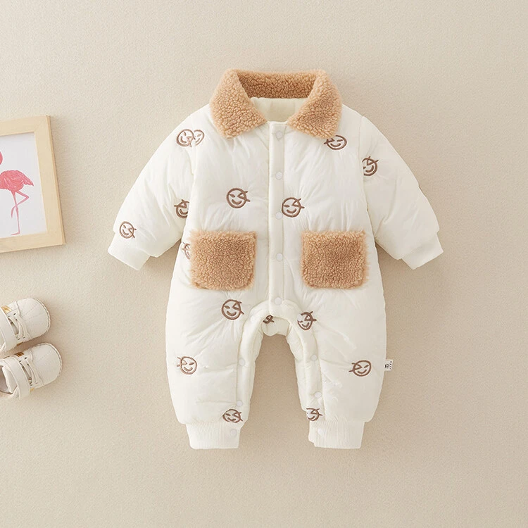 婴儿秋冬款衣服可爱连体衣宝宝加绒棉衣爬服夹棉抱衣冬薄棉外出服