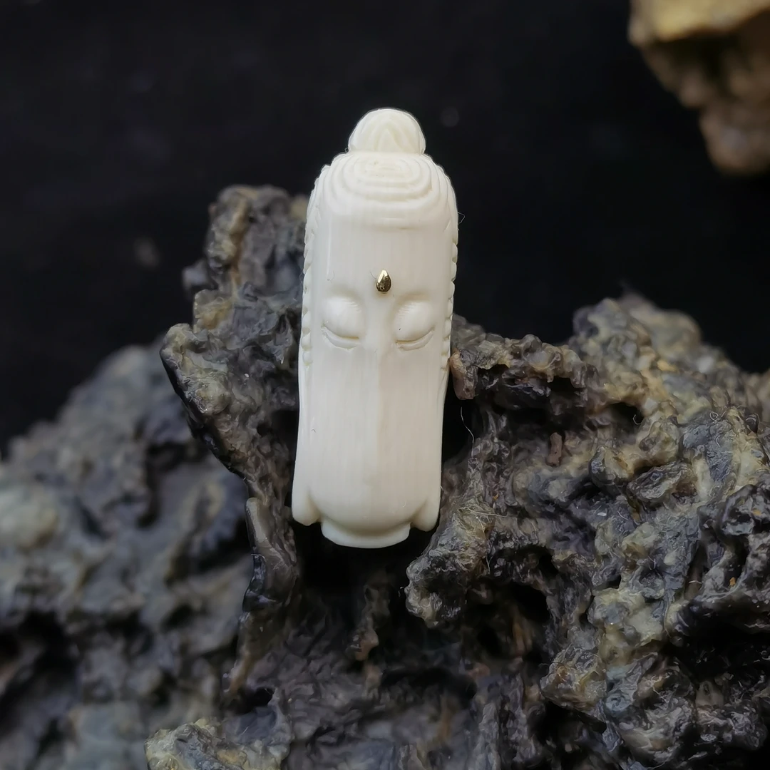 【熊宝】猛犸牙长脸佛三通文玩配饰单珠提溜吊坠背云