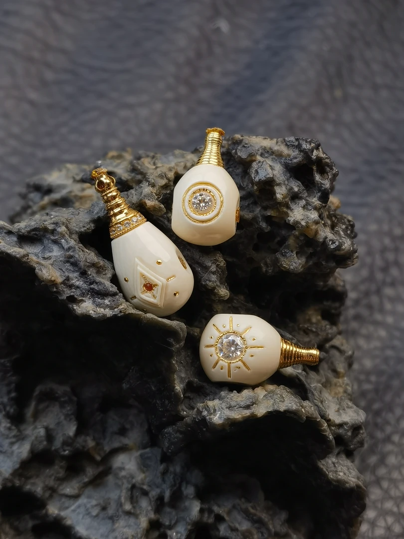 【熊宝】猛犸牙金塔三通文玩配饰单珠提溜吊坠背云