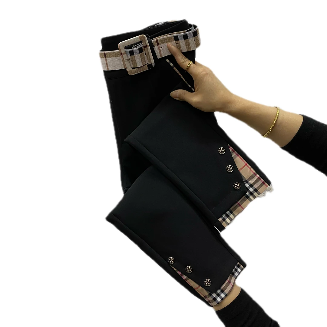 6637款四面弹时装小脚裤2024新款高腰显瘦拼接裤脚百搭九分裤