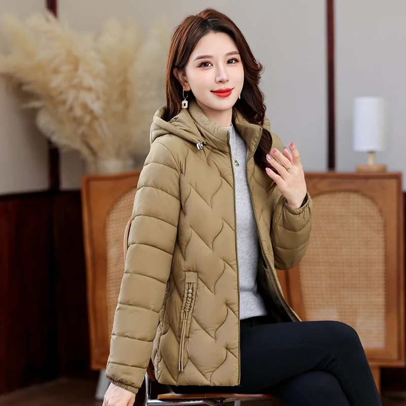 新款连帽棉服外套女士休闲百搭中长款秋冬棉衣时尚中年冬季9862