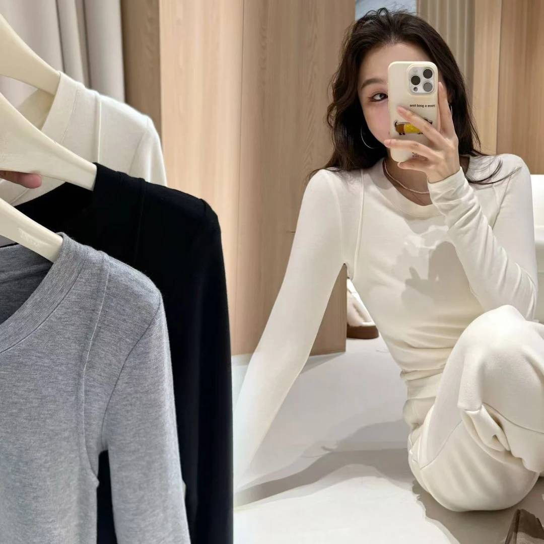 「子熙原创」2025春季新款百搭打底上衣女长袖圆领针织打底衫3969