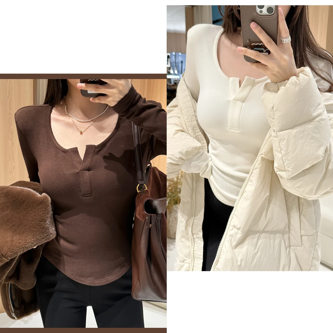 「子熙原创」发热绒打底上衣女抓绒2024秋冬新款长袖针织打底衫1406