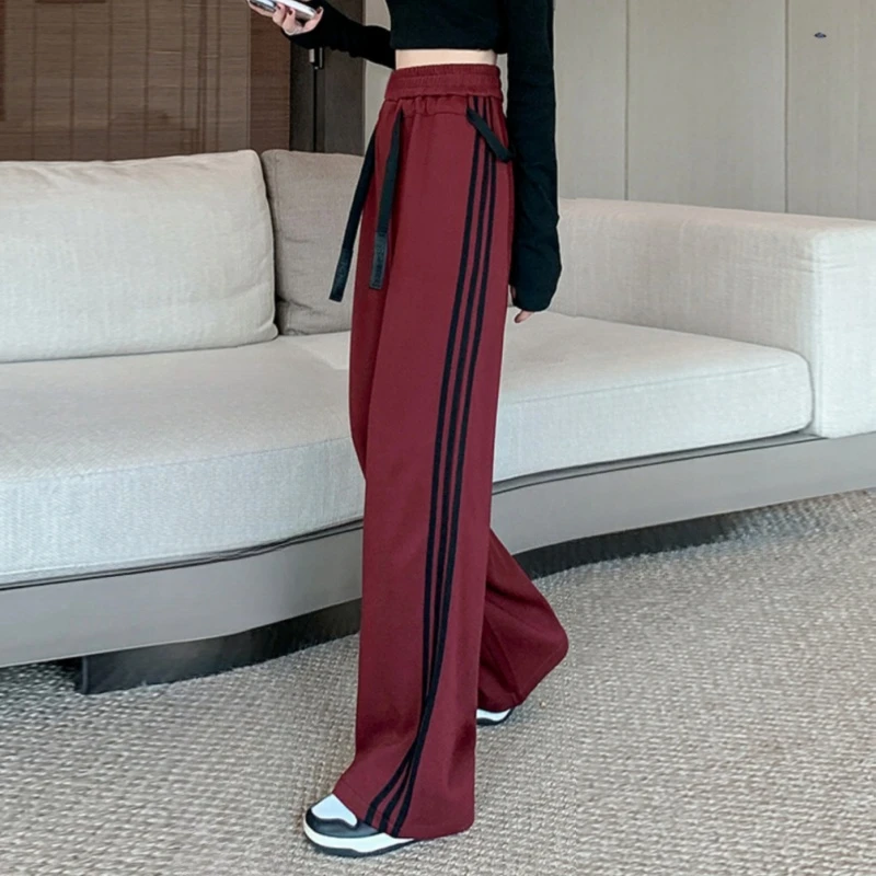 美式酒红色阔腿女春夏季新款宽松显瘦垂感2025年流行网红女裤