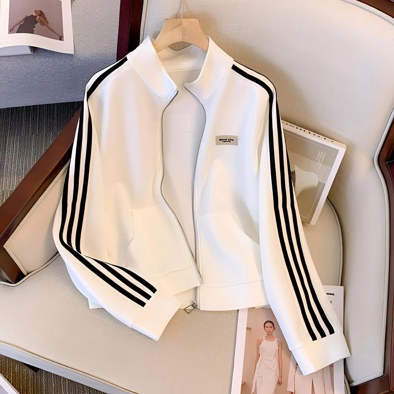 洋气开衫卫衣女春秋2025新款时尚白色长袖运动服设计感百搭短外套