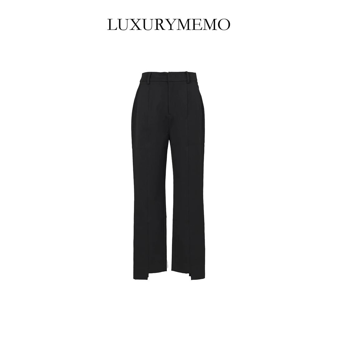LUXURYMEMO【刘熊熊】秋季新款直筒黑色时尚阔腿小脚裤81478