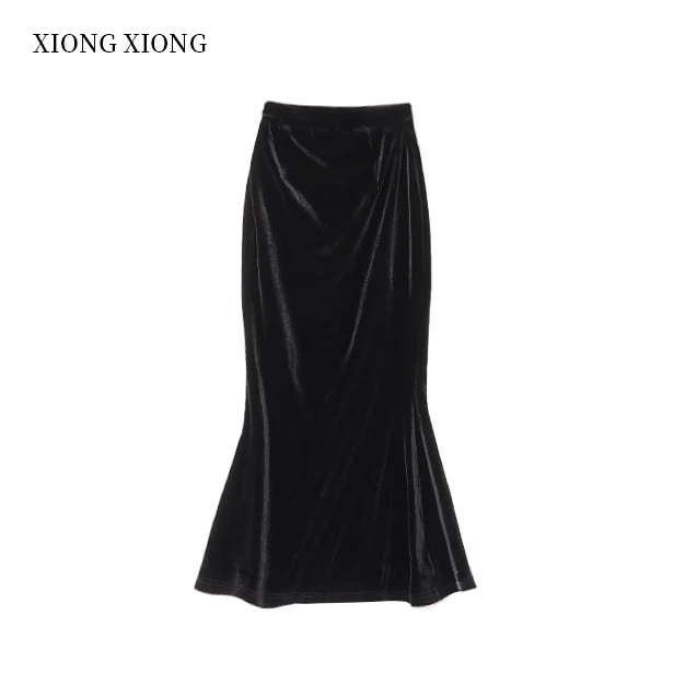 LUXURYMEMO【刘熊熊】新款时尚气质丝绒垂坠感鱼尾裙高腰显瘦包臀裙