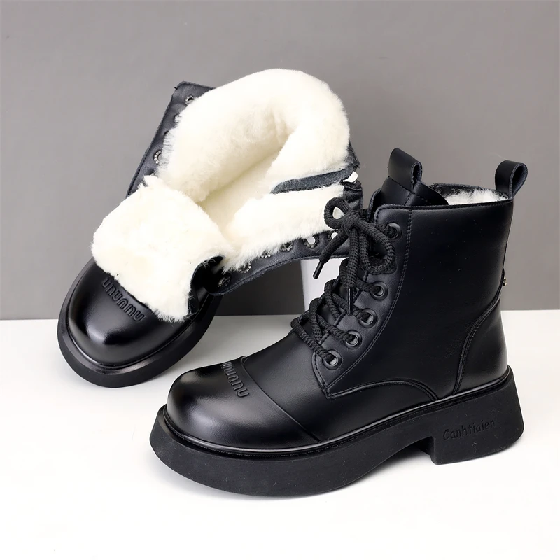 东北大棉鞋皮毛一体雪地靴女冬季加厚保暖短靴真皮时尚百搭马丁靴