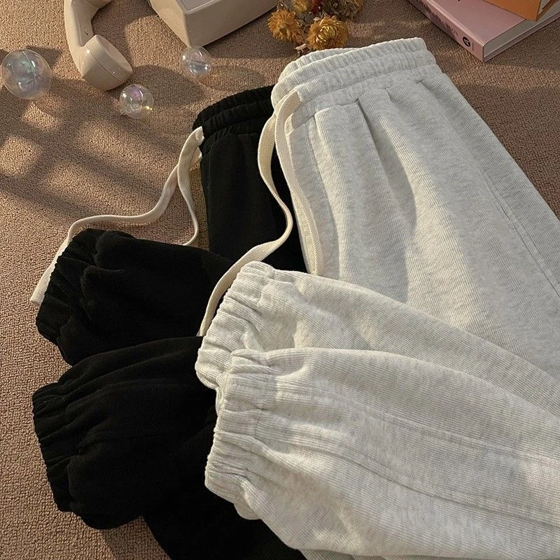 美式灰色卫裤男秋冬潮牌加绒重磅束脚运动裤宽松休闲裤子男生长裤