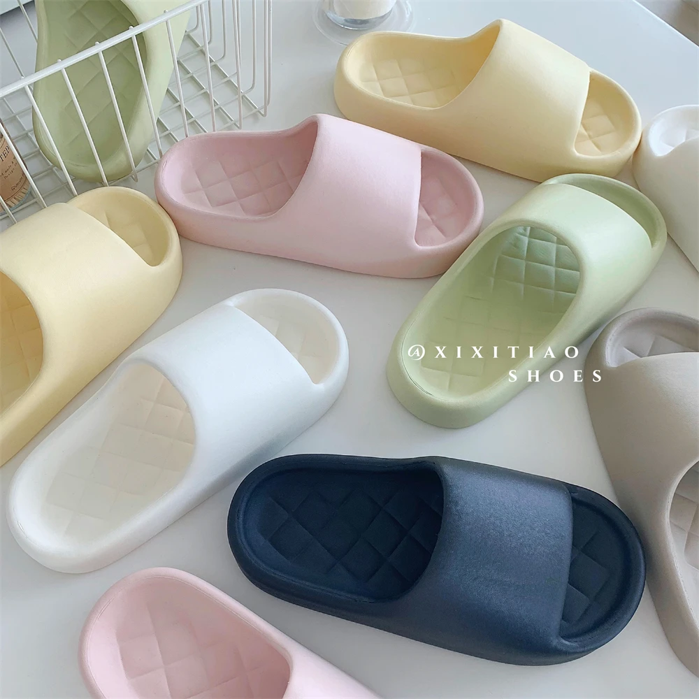 韩版时尚居家踩屎感软平底男女凉拖鞋夏季简约风纯色百搭情侣拖鞋