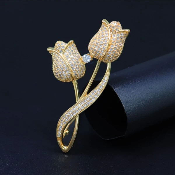 合金胸针 高档轻奢郁金香高级感胸针女 别针经典胸花时尚收腰神器