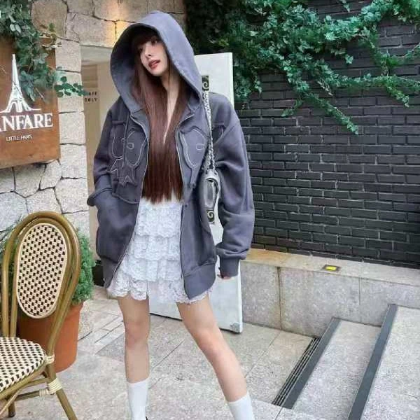 韩国小众 2024新款宋智雅Jennie同款蝴蝶结贴布刺绣连帽卫衣 NO退