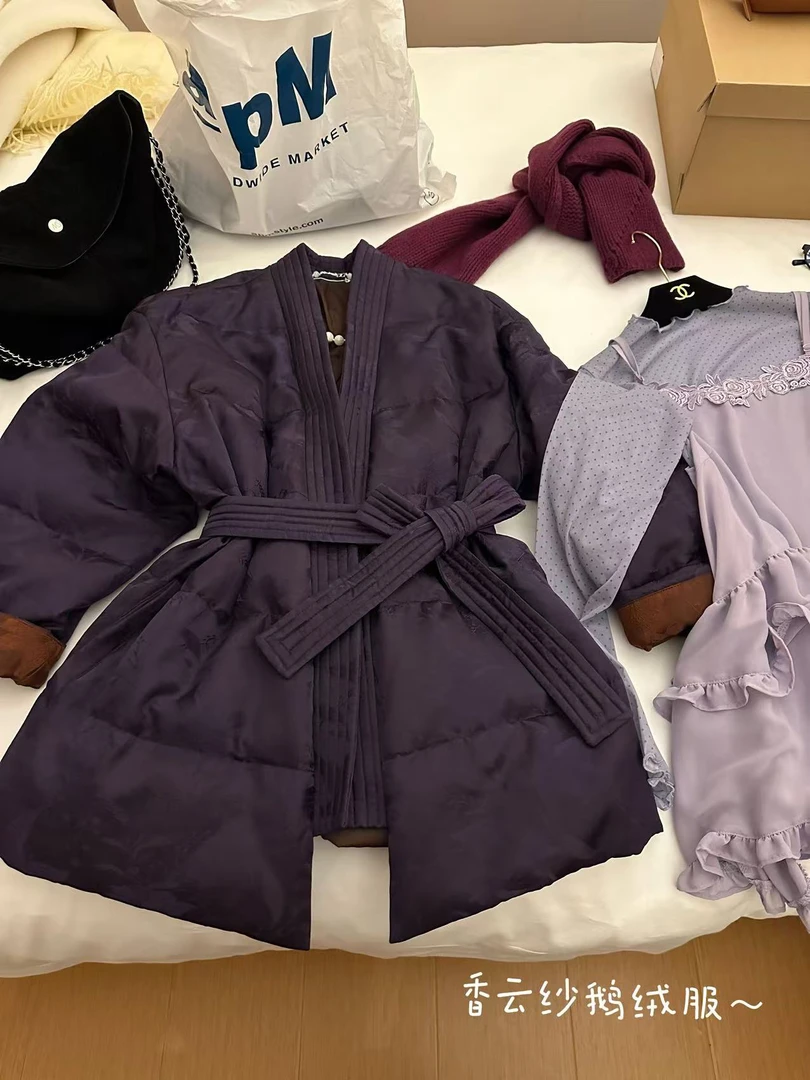 Buyfunny宝藏店铺~设计师紫色香云纱羽绒服
