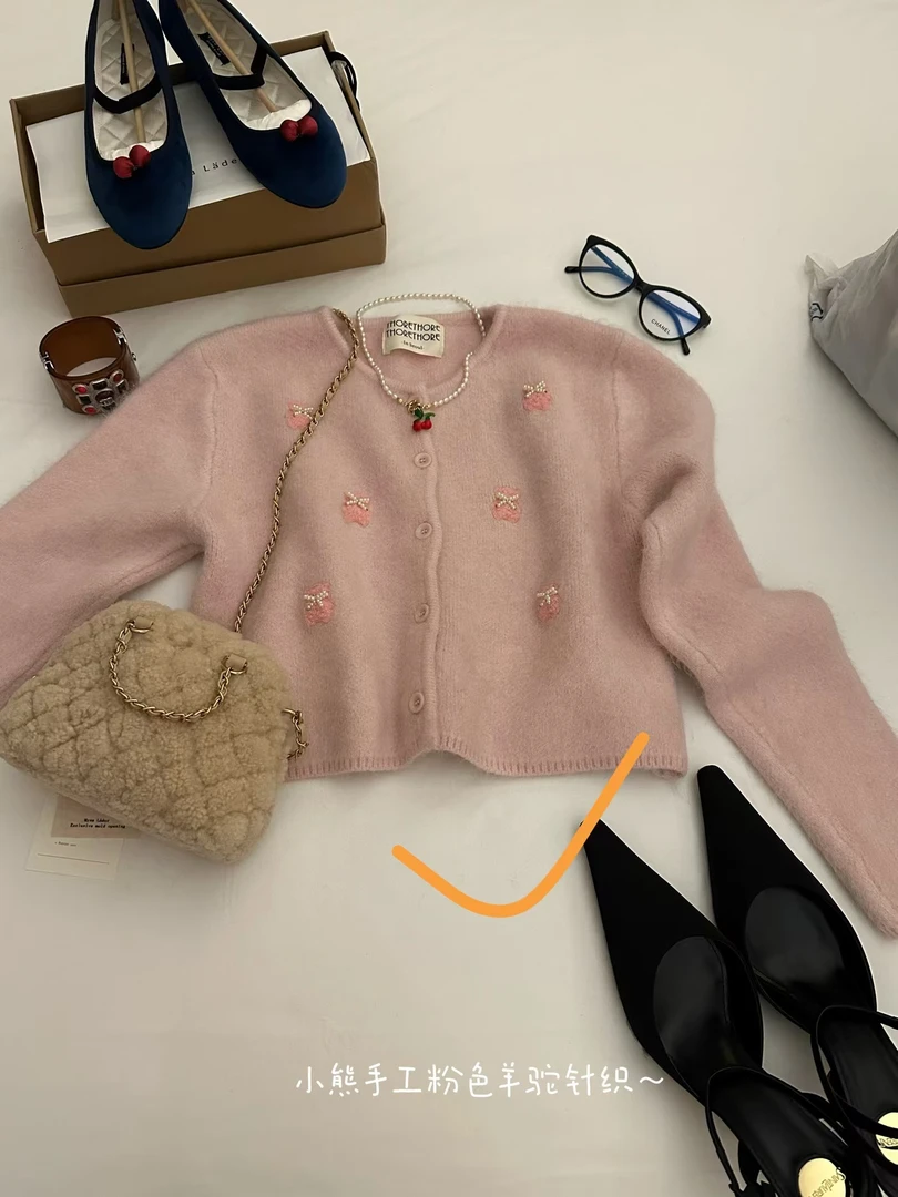 Buyfunny宝藏店铺~粉色气质时尚短款甜美小衫