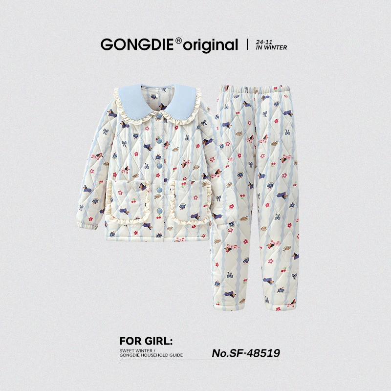 宫蝶【御寒型】腊肠狗睡衣女冬季加厚款珊瑚绒夹棉小狗家居服套装